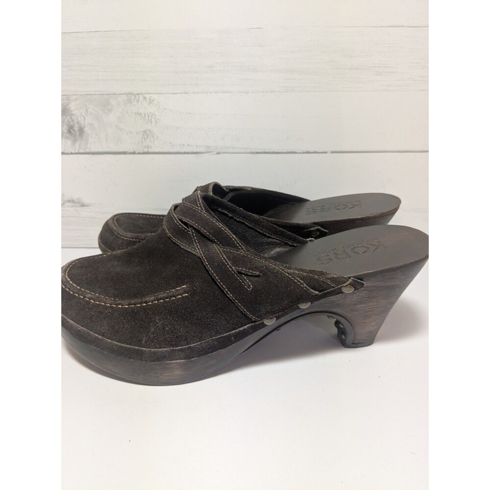 Michael Kors womens BROWN SUEDE STUDDED WOOD HEEL CLOG BROWN SIZE 9